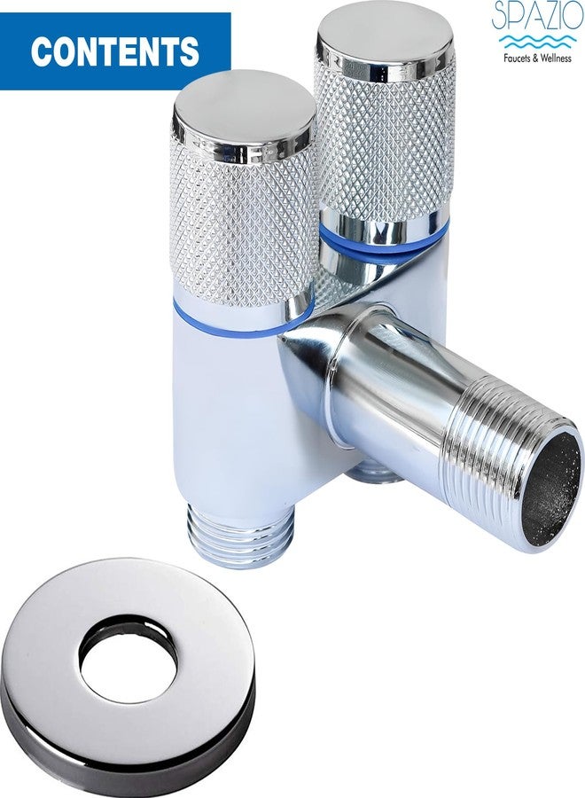 SPAZIO صنبور زاوية 2 في 1 من SPAZIO، فضي | صمام زاوية | صمام زاوية ثنائي الاتجاه (عبوة من قطعة واحدة) لحنفيات الحمام/حوض الغسيل ذات حافة جدارية، صنبور زاوية (نوع تركيب جداري) نحاسي - Image 3